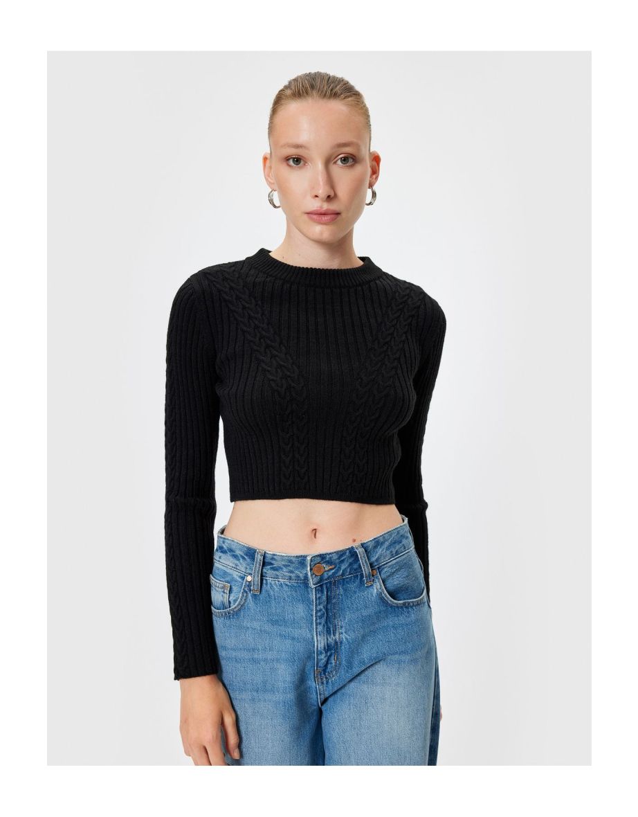 Knitwear Crop Sweater Long Sleeve Hair Knit Textured