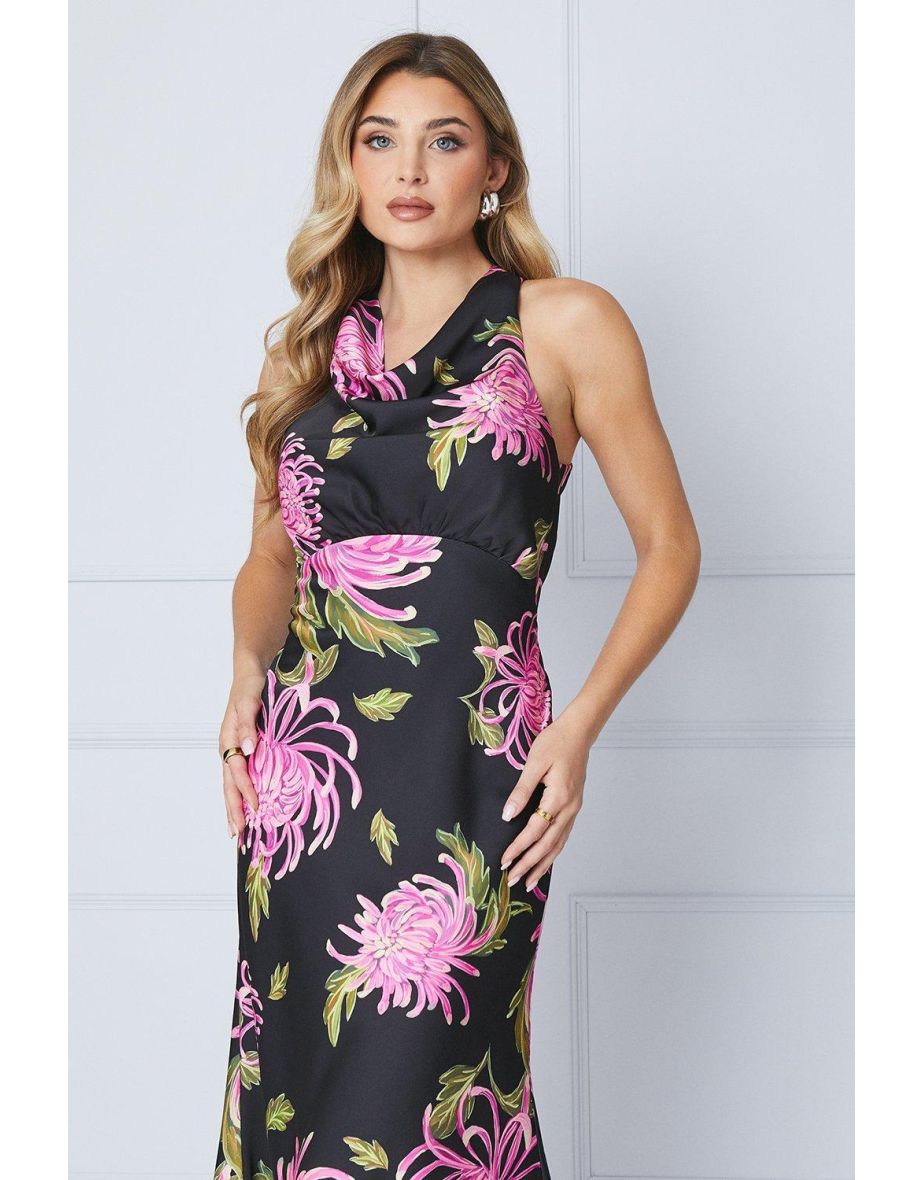 Occasion Petite Floral Satin Cross Back Midi Dress - 3