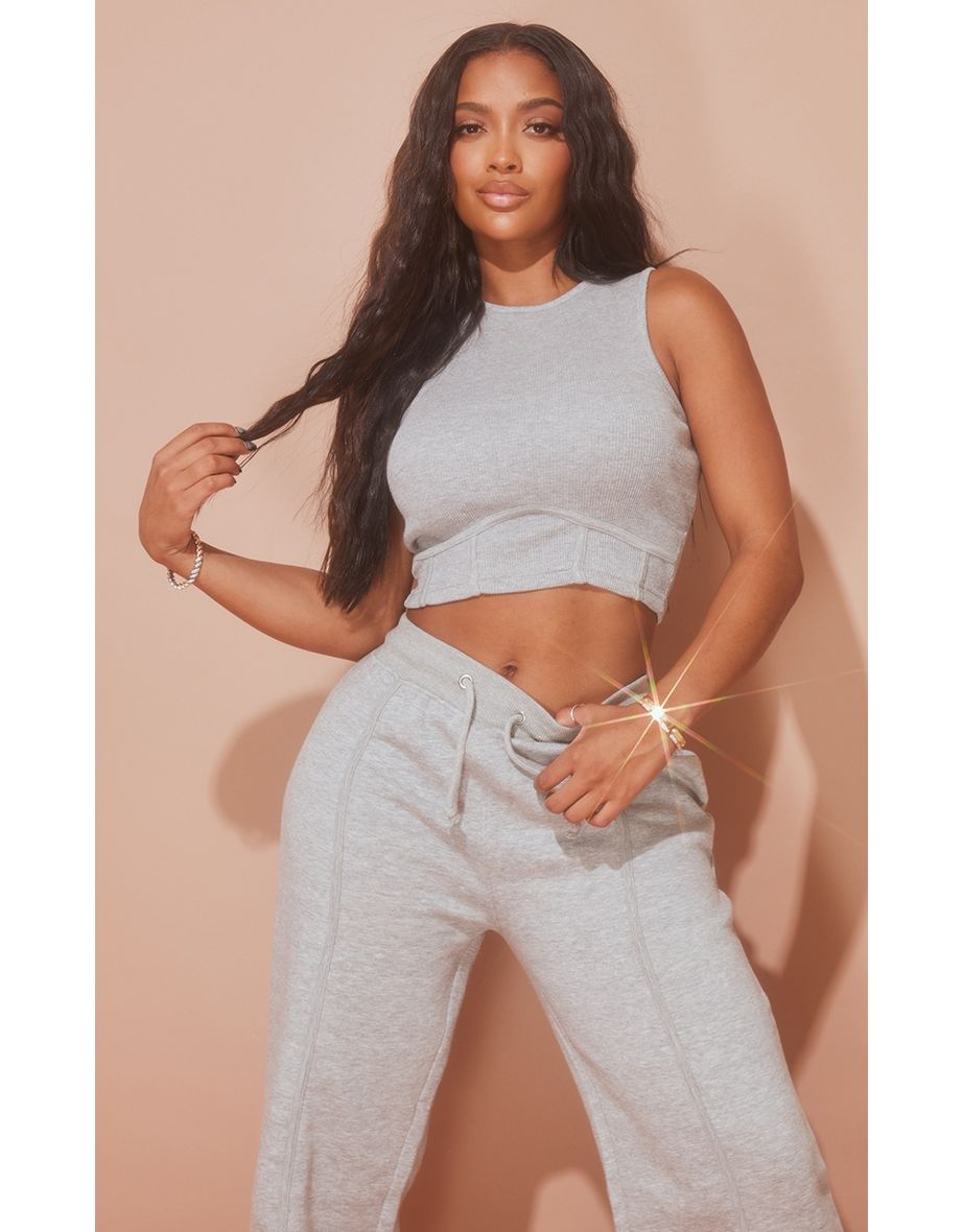 Shape Grey Marl Thick Ribbed Under Bust Binded Crop Top