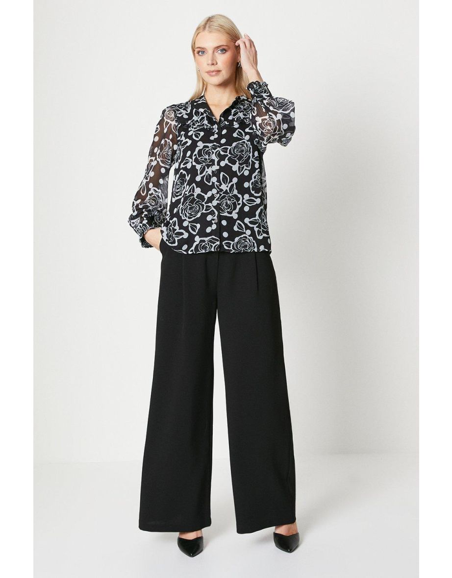 Floral Spot Button Down Blouse - mono - 3