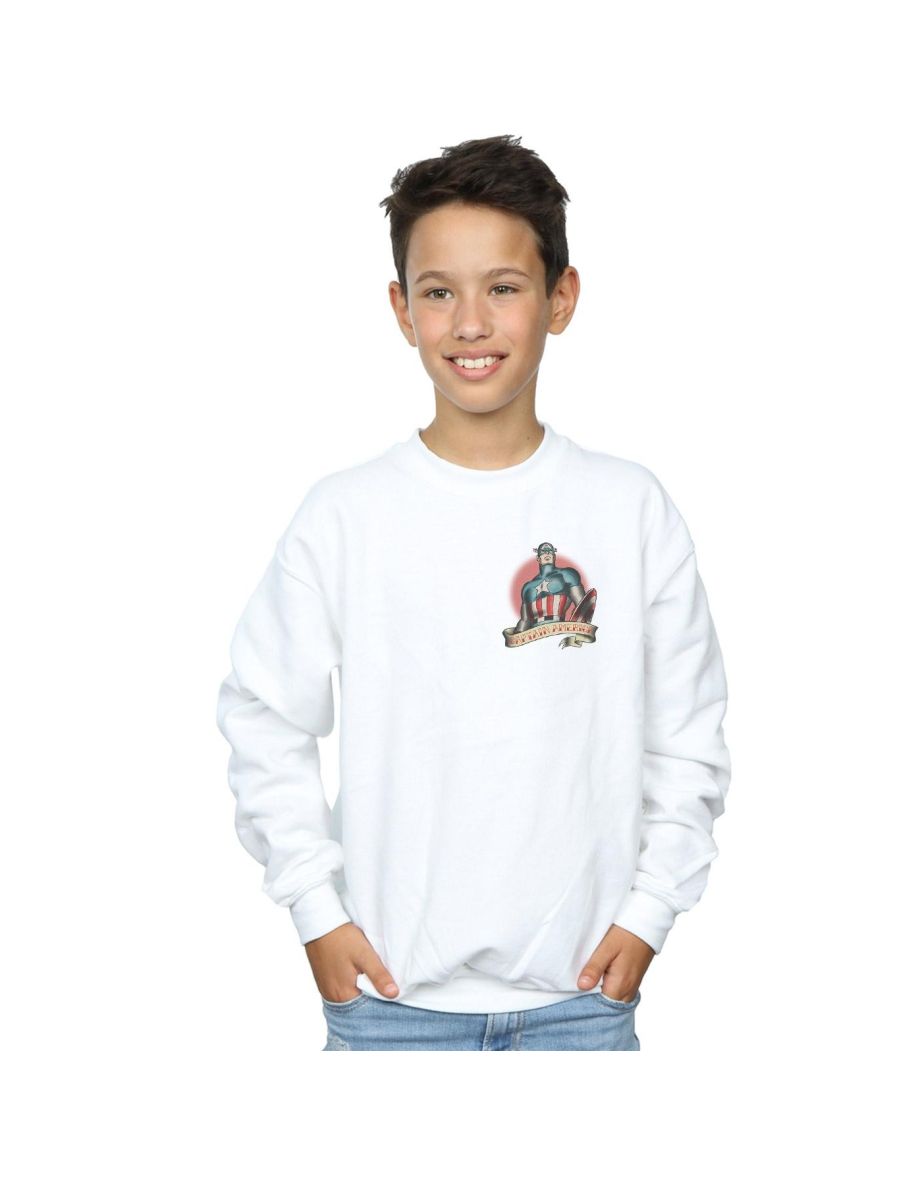 Marvel Boys Captain America Tattoo Breast Print Sweatshirt - White
