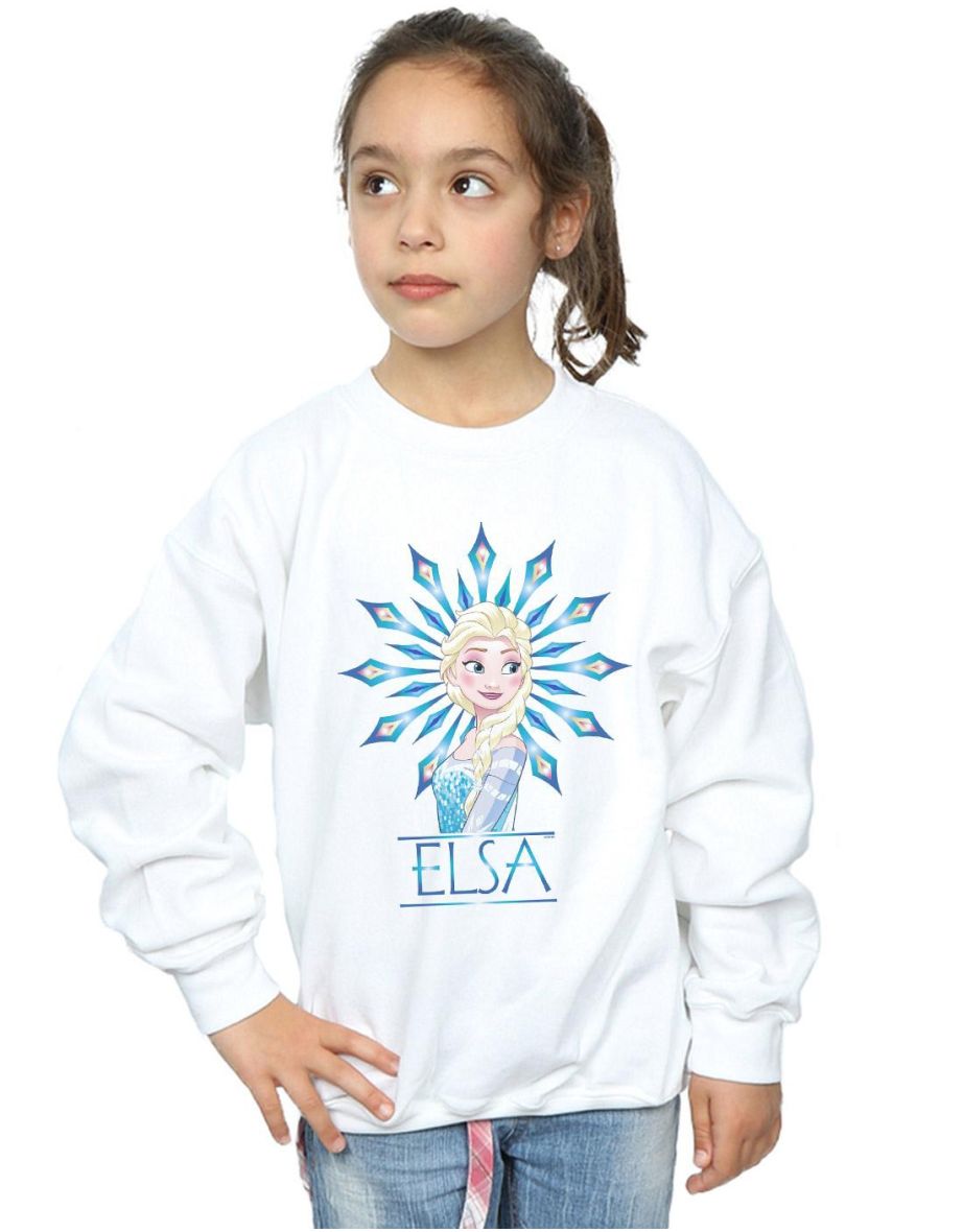 Disney Girls Frozen Elsa Snowflake Sweatshirt - White