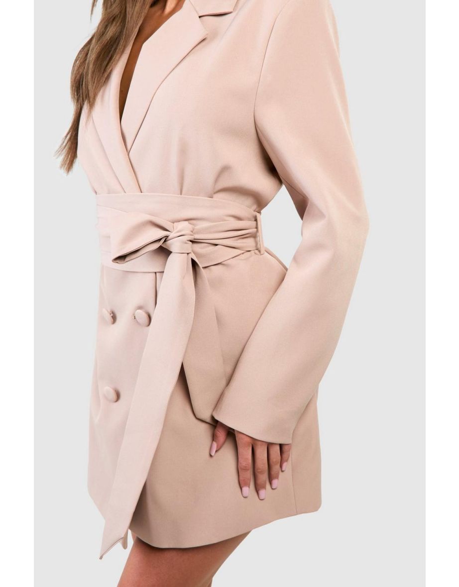 Obi Tie Waist Tailored Blazer Dress - camel - 3