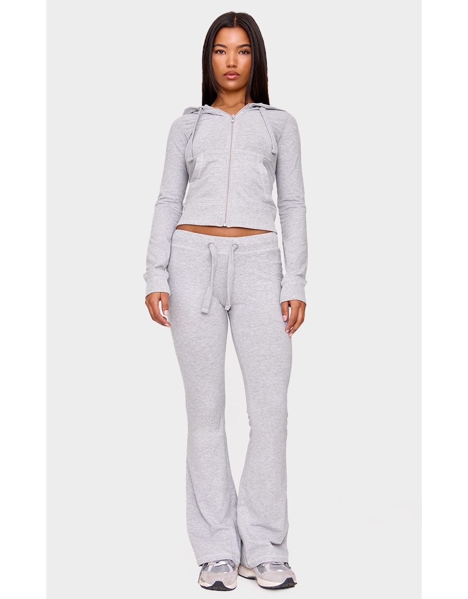 Grey Marl Low Rise Skinny Flare Trousers