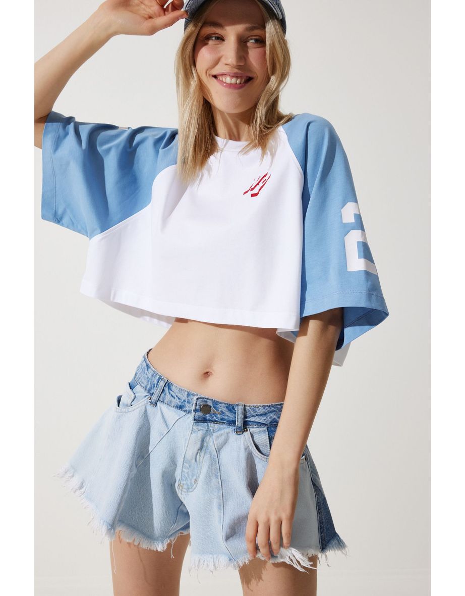 Women's Ice Blue Tasseled Mini Denim Shorts - 6