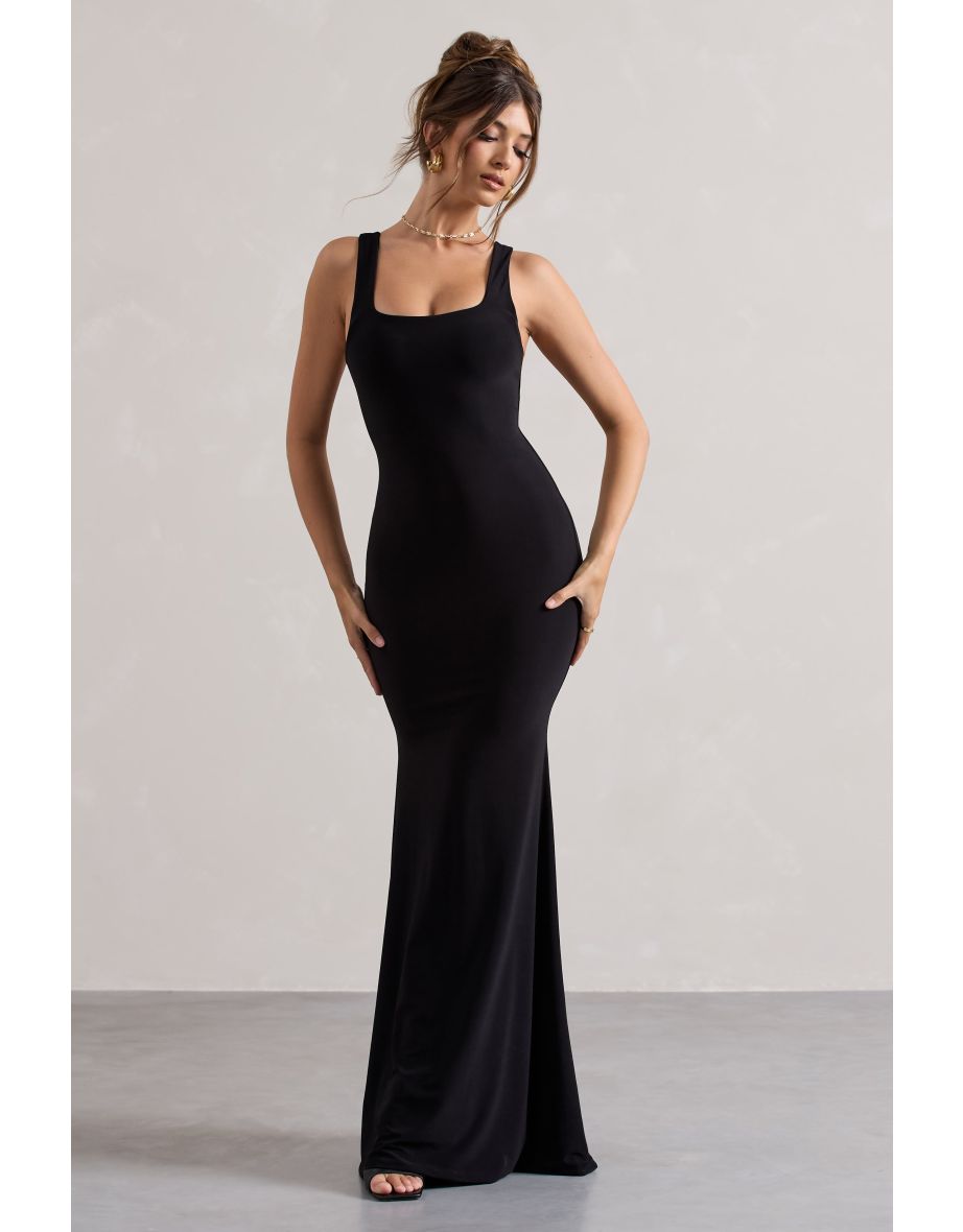 Mahina | Black Square-Neck Maxi Dress - 4