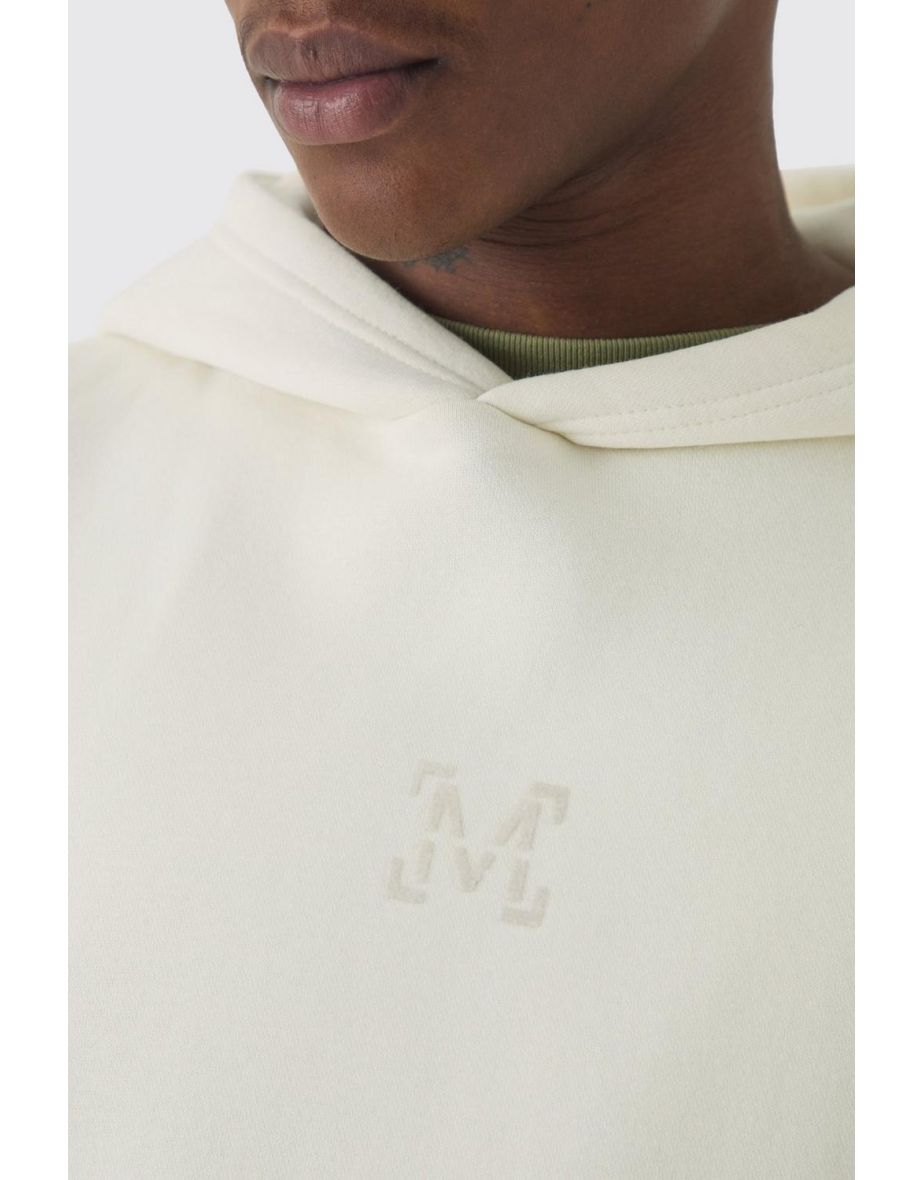 330GSM Oversized Boxy M Flocked Hoodie - ecru - 2