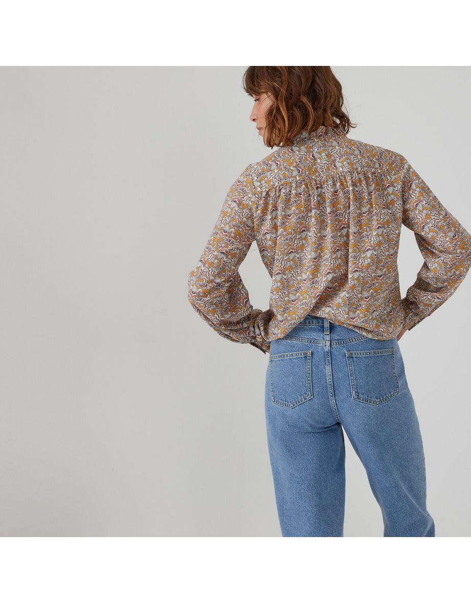 Cotton Victorian Collar Blouse with Ruffles and Long Sleeves - 3