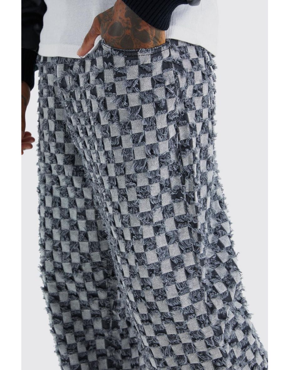 Fixed Waist Relaxed Checked Tapestry Trouser - charcoal - 2