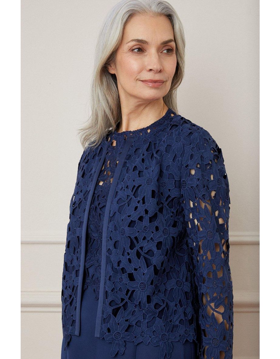 Navy Lace Edge To Edge Jacket - 3