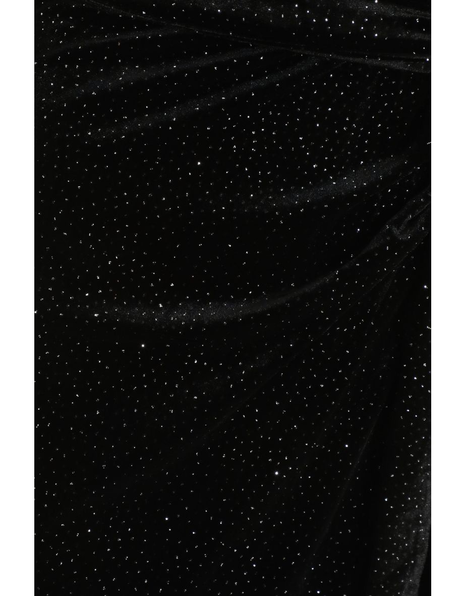 Black Velvet Glitter Midi Wrap Dress - 5