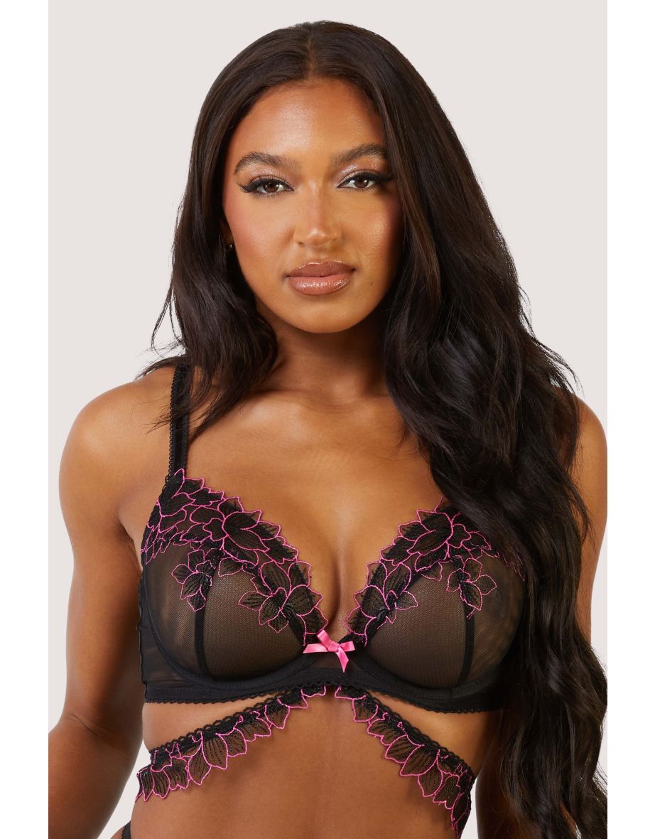 PRETTYLITTLETHING Pink Floral Embroidered Lace Underwired Bra