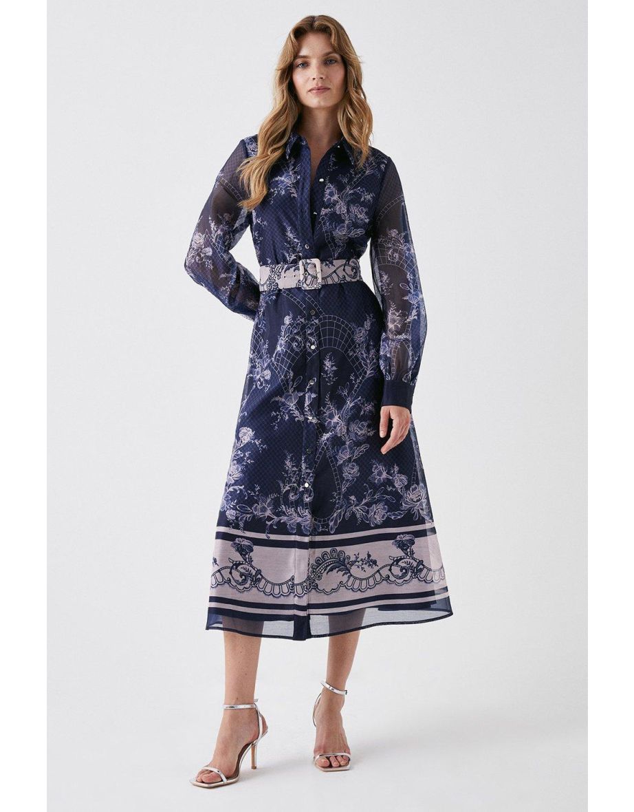 Shop Placement Print Organza Shirt Dress Online in Qatar | VogaCloset