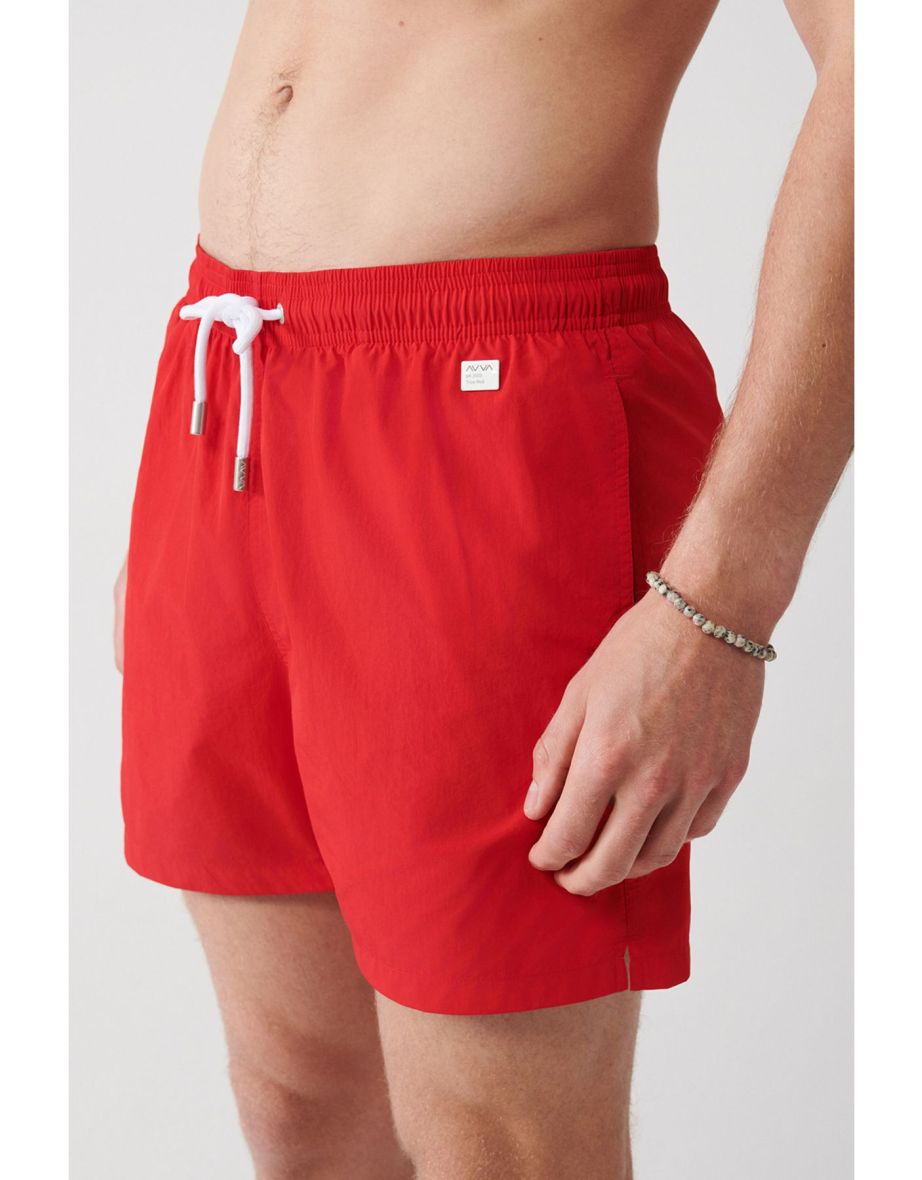 Men's Red Quick Dry Standard Size Plain Special Box Swimsuit Marine Shorts - 7