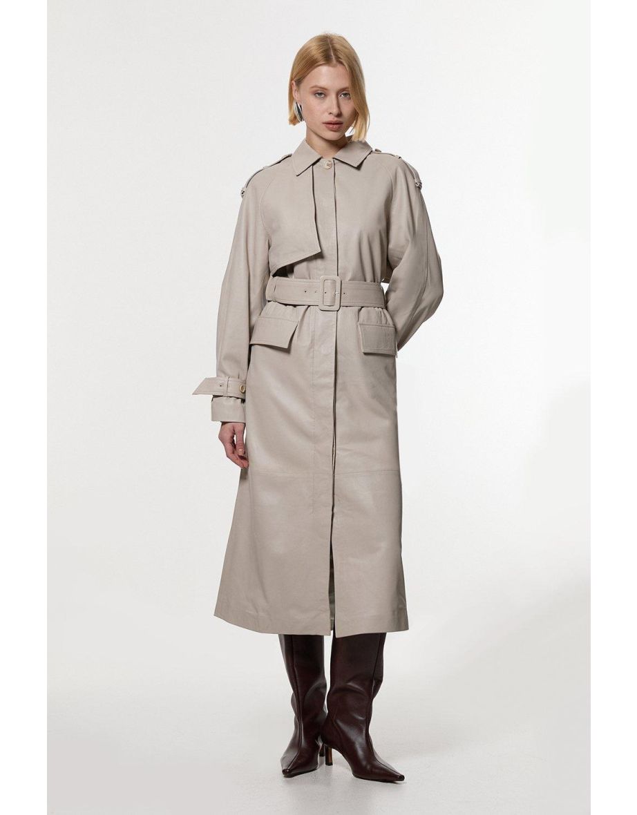 Leather Belted Trench Coat
