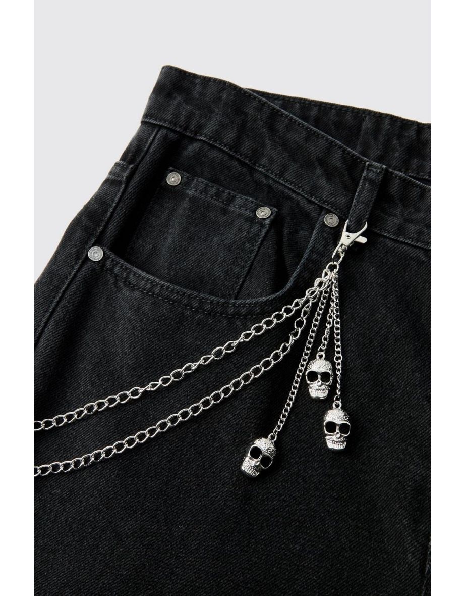 Multi Skull Jean Chain - silver