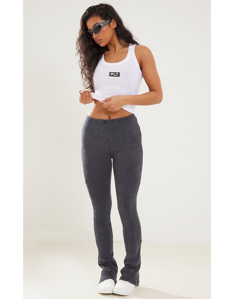 PrettyLittleThing gym leggings with contrast panels in gray and