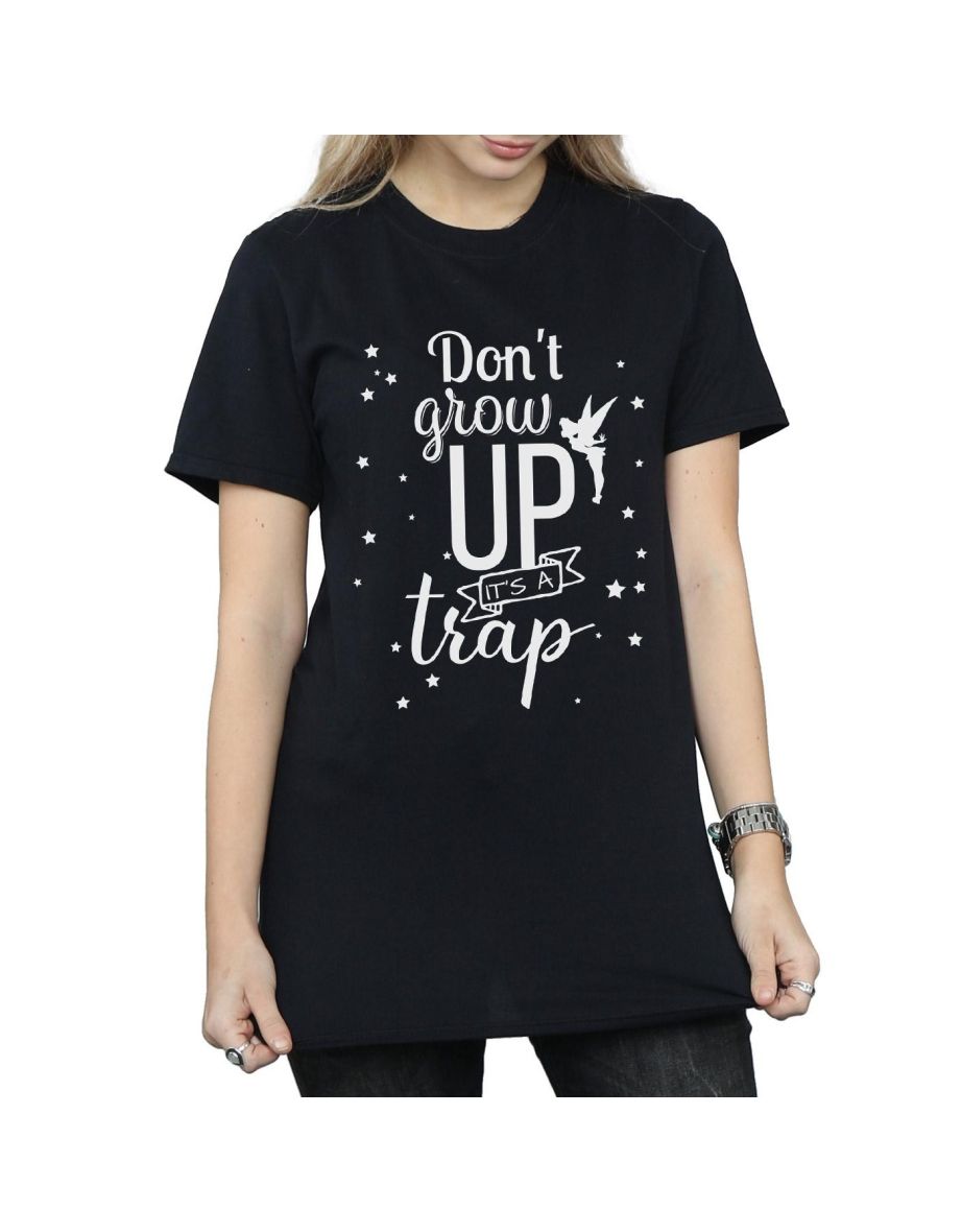 Disney Womens/Ladies Tinker Bell Don´t Grow Up Cotton Boyfriend T-Shirt - Black - 3