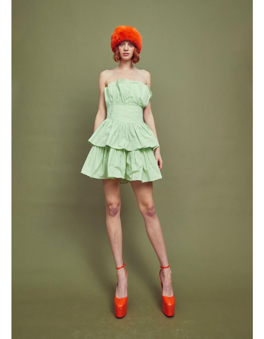 Gemma Bandeau Ruffle Mini Dress - Green