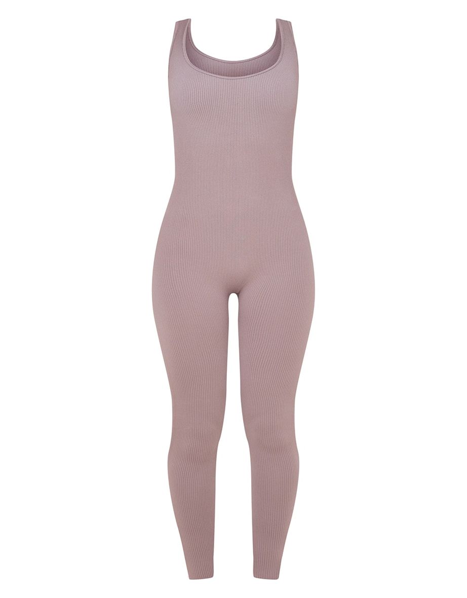 Ash Grey Structured Contour Ribbed Scoop Neck Jumpsuit - 4