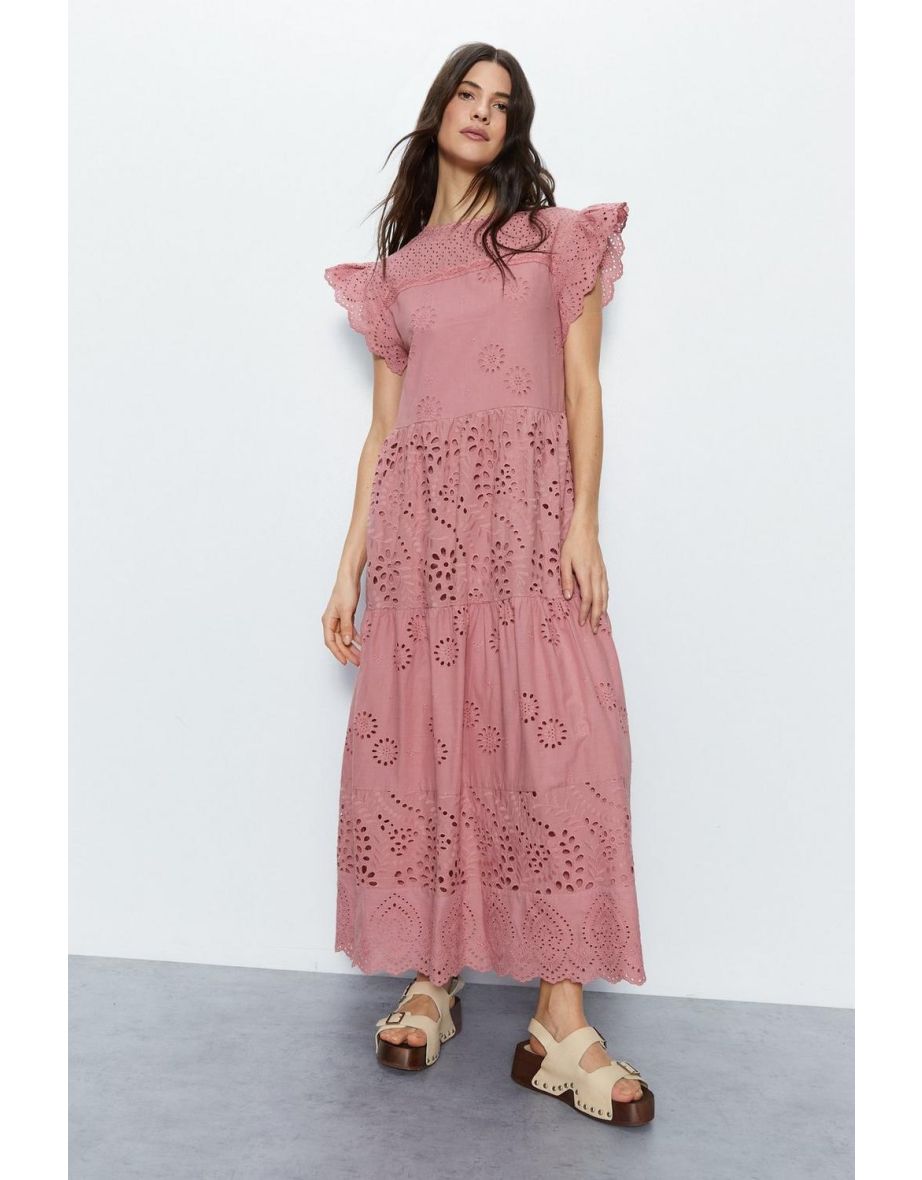 Broderie Mix Tiered Midi Dress
