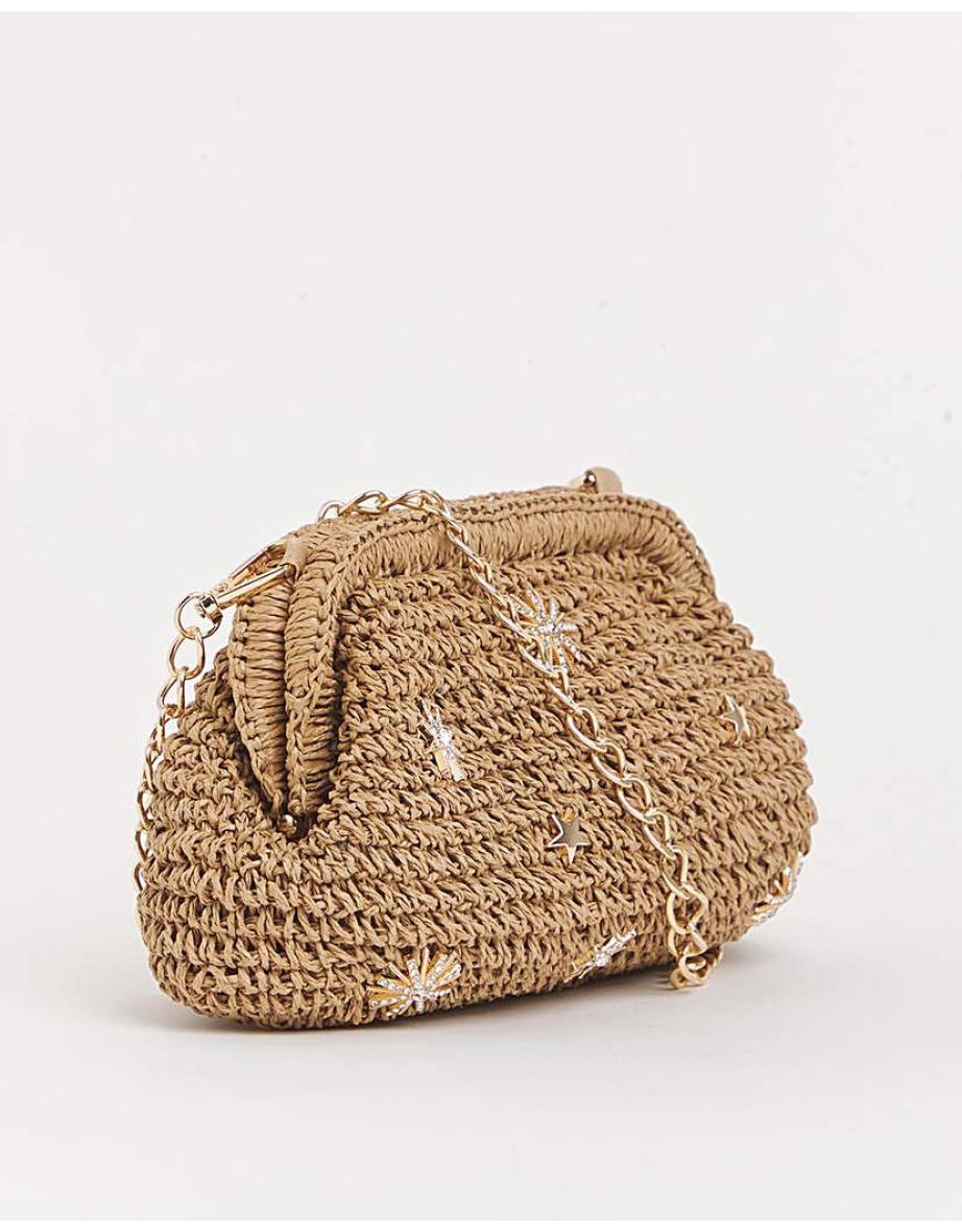 Raffia Star Studded Clutch Bag - 4