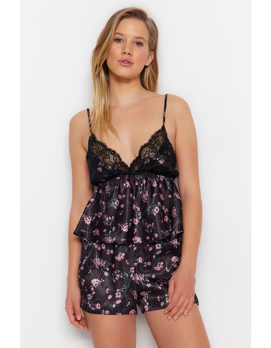 Pajama Set - Black - Floral