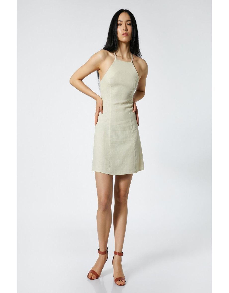 Beige Halter Neck Column Mini Dress