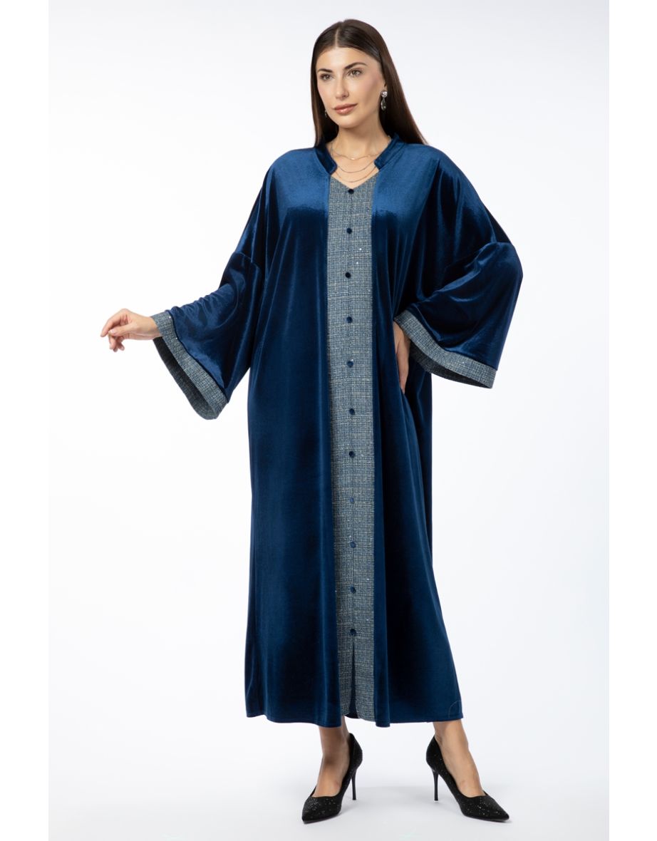 Velvet Maxi Women Dress With Tuede Details