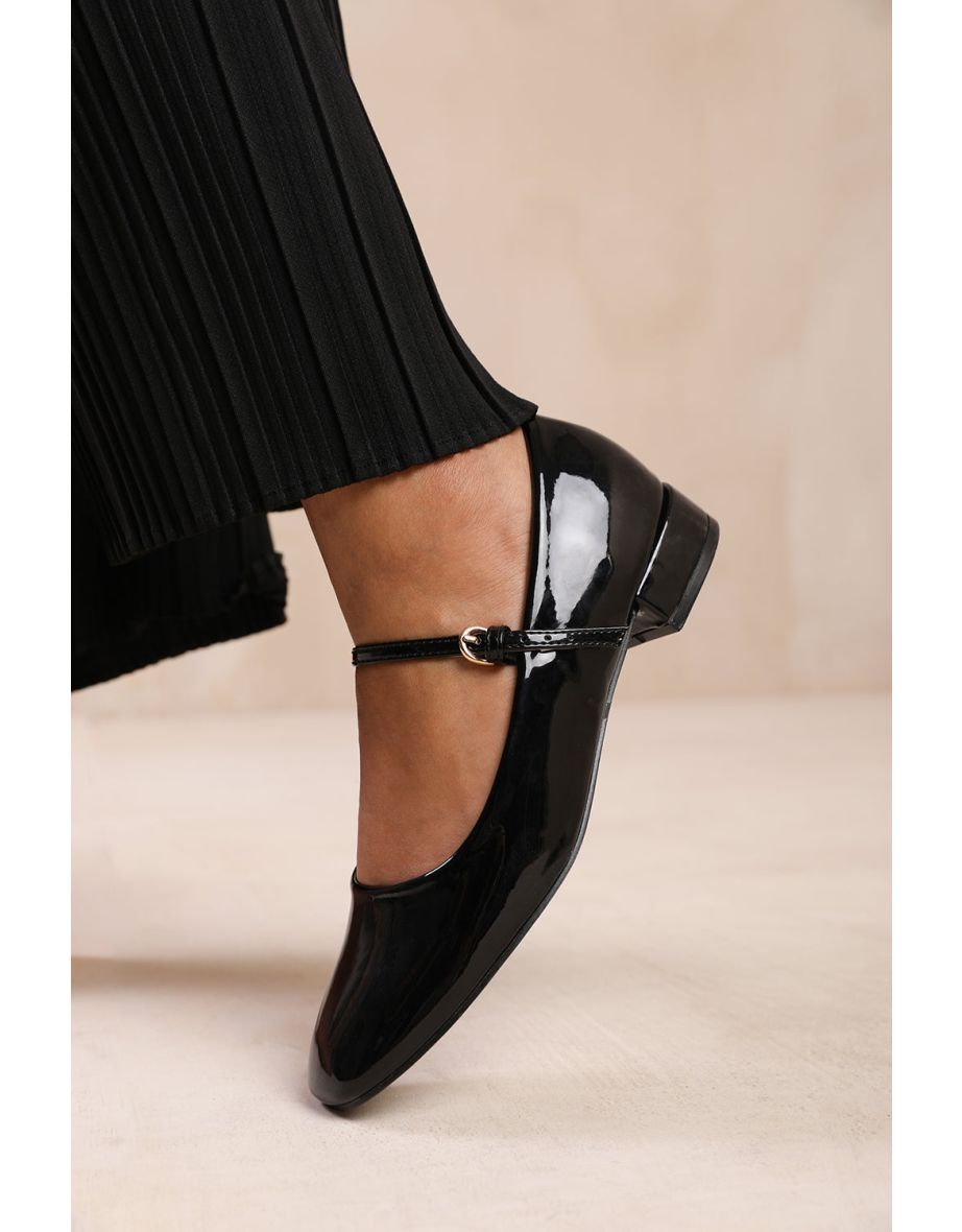 MINSK WIDE FIT LOW HEEL WITH STRAP AND BUCKLE DETAIL IN BLACK PATENT - 3