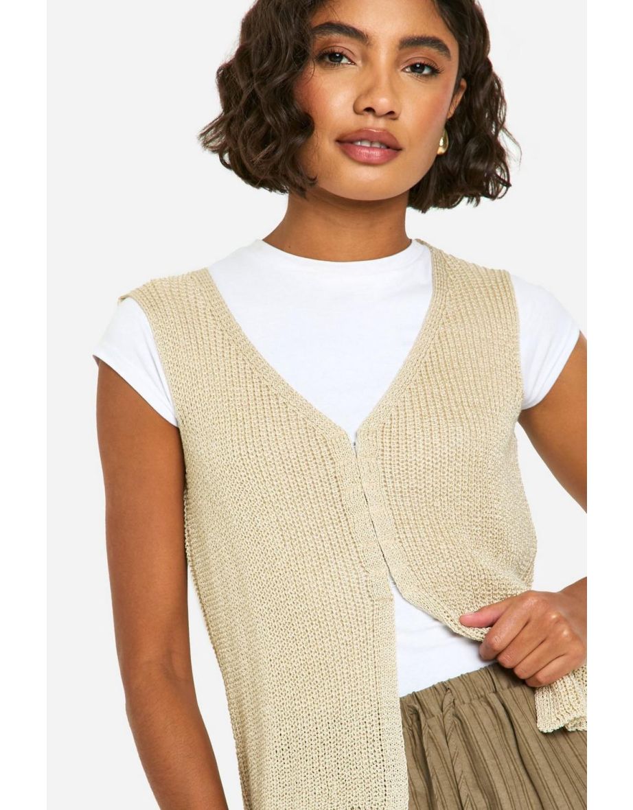 Tall Textured Knit Waistcoat - stone - 3