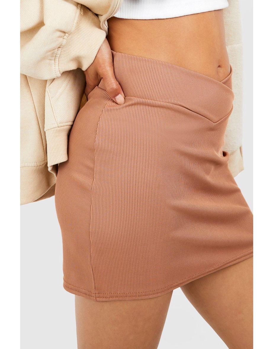 V Waistband Mini Skirt - camel - 3