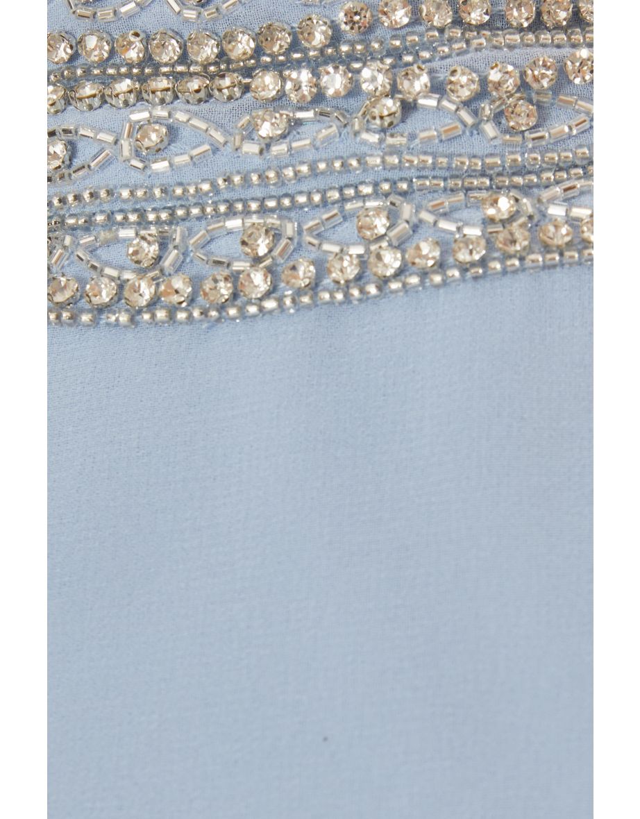 Light Blue Embellished Chiffon Maxi Dress - 5