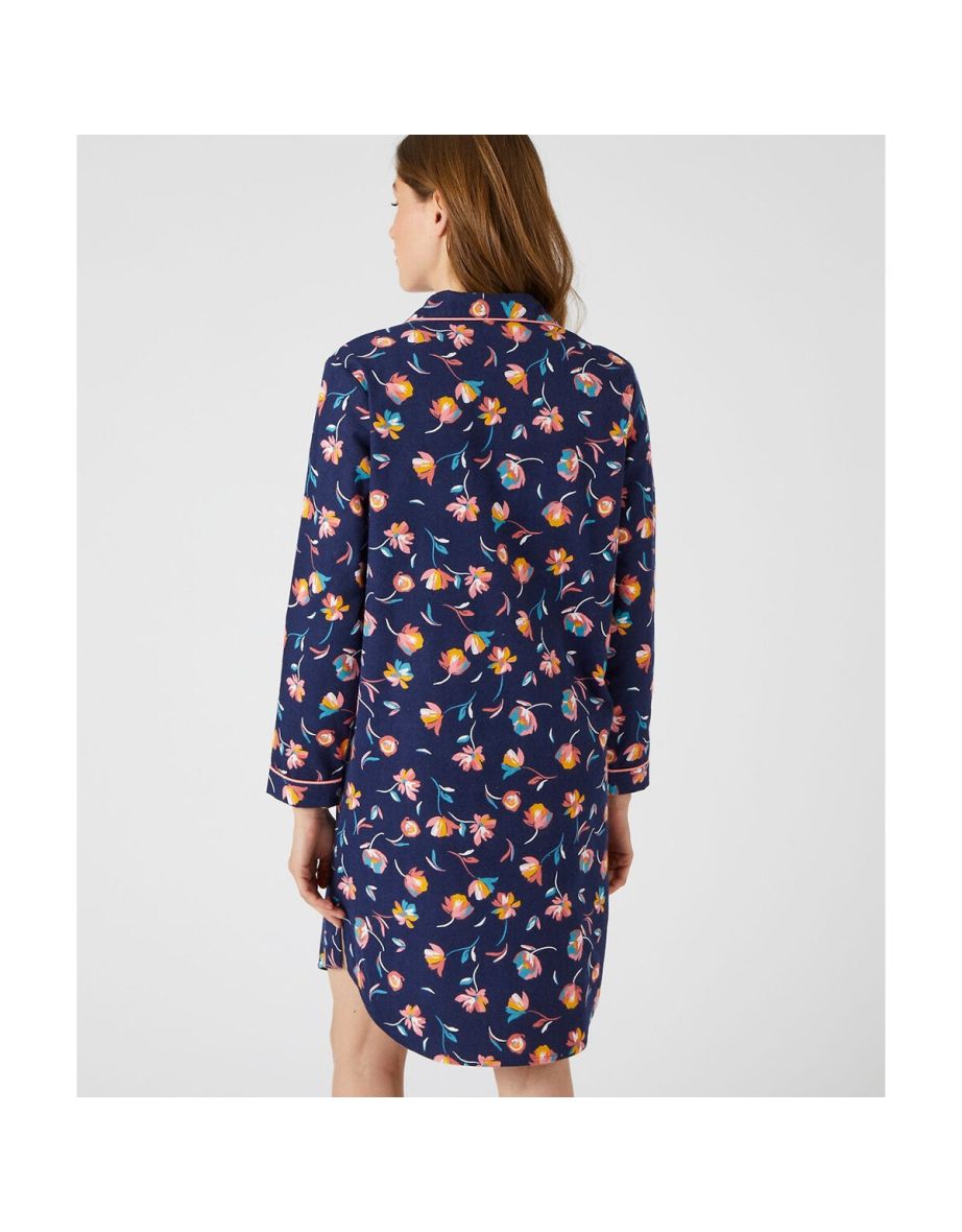 Floral Cotton Flannelette Nightshirt with Long Sleeves - 2