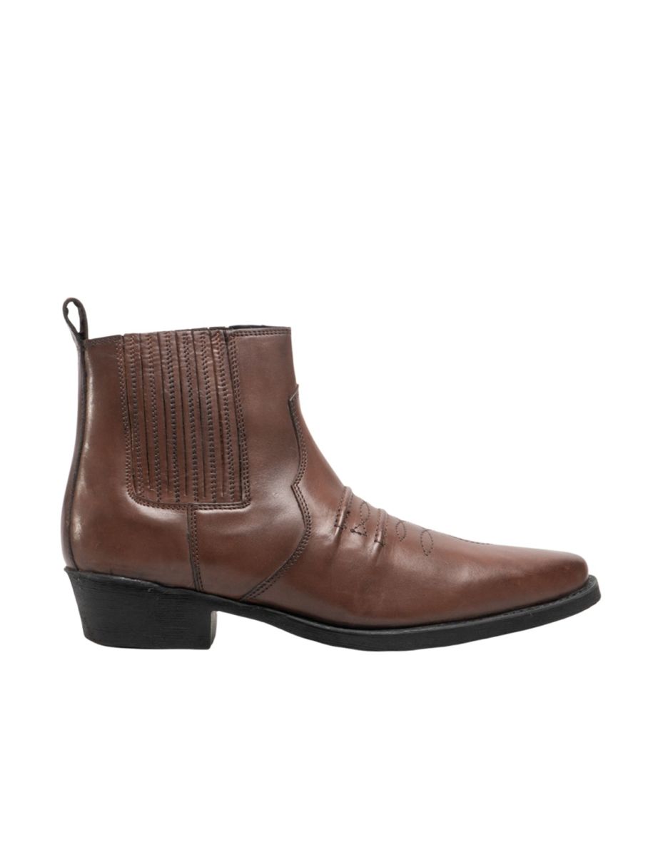 Woodland Mens Distressed Leather Gusset Western Ankle Boots - Brown