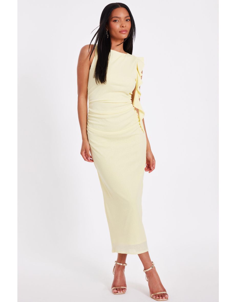 Light Yellow Frill Detail Midi Dress