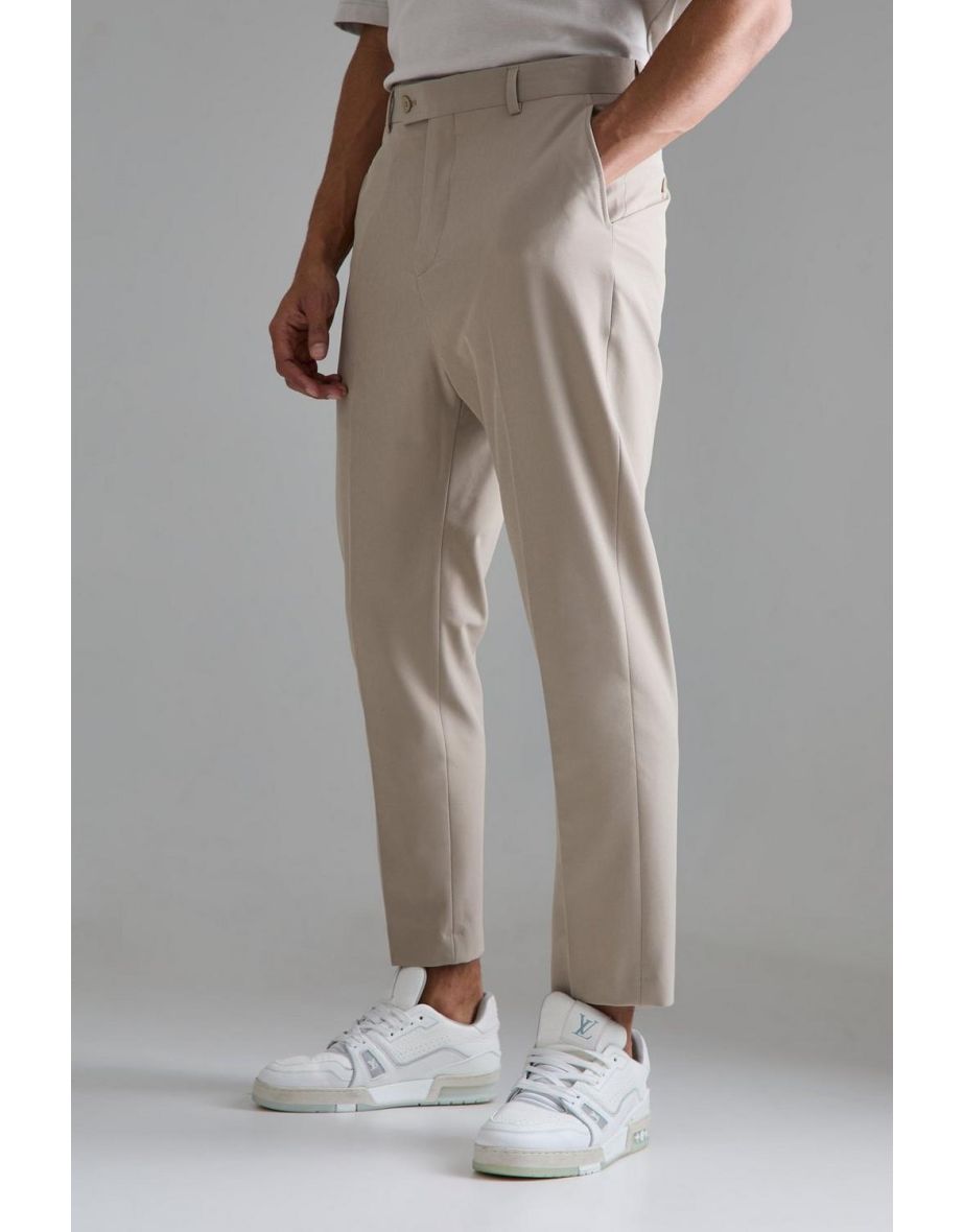 High Rise 4 Way Stretch Tapered Trousers - taupe