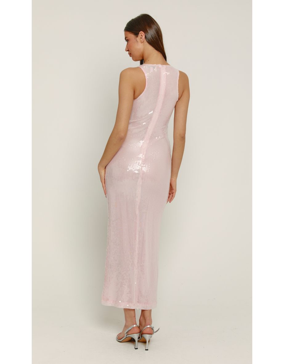 Pink Sheer Sequin Racerback Dress - 2