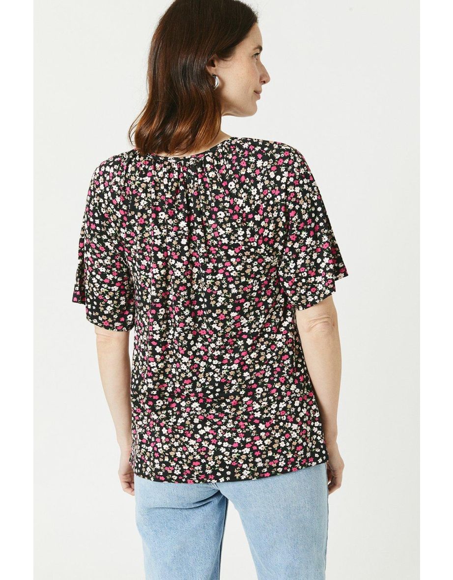 Angel Sleeve Tie Neck Top - black - 2