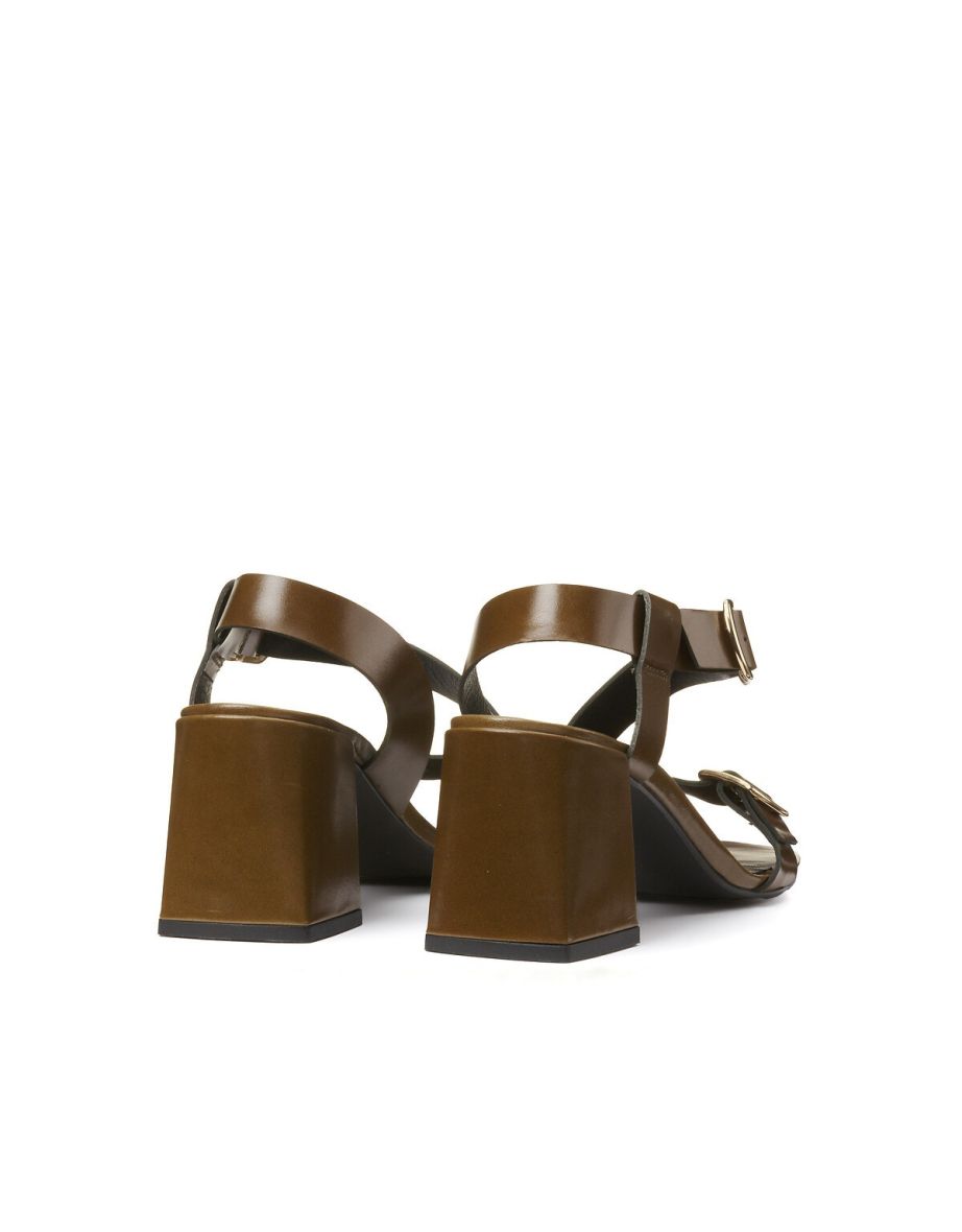 Leather Buckled Sandals with High Heel - 3