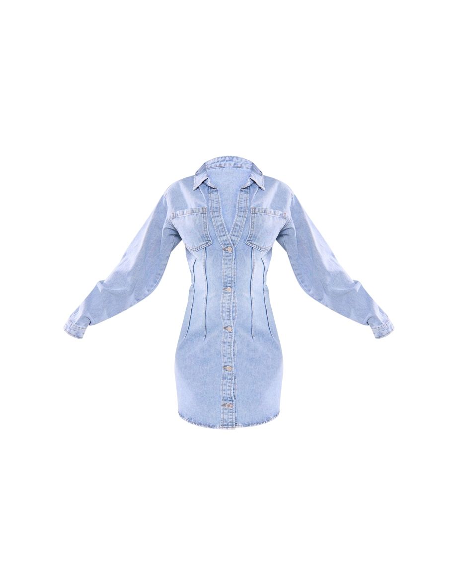 Tall Mid Blue Wash Denim Oversized Shirt Dress - 4