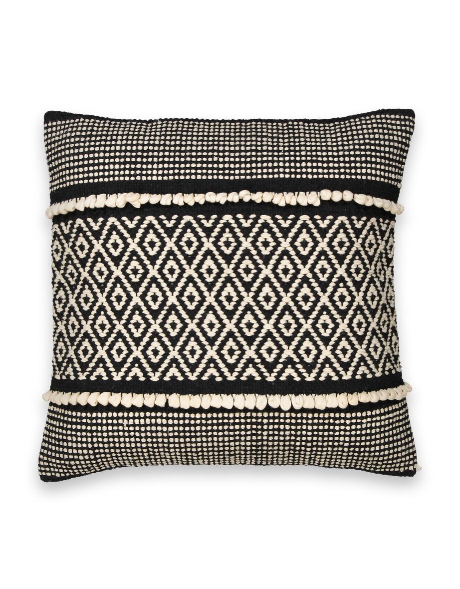 CURICO Geometric Monochrome Embroidered Cotton Cushion Cover