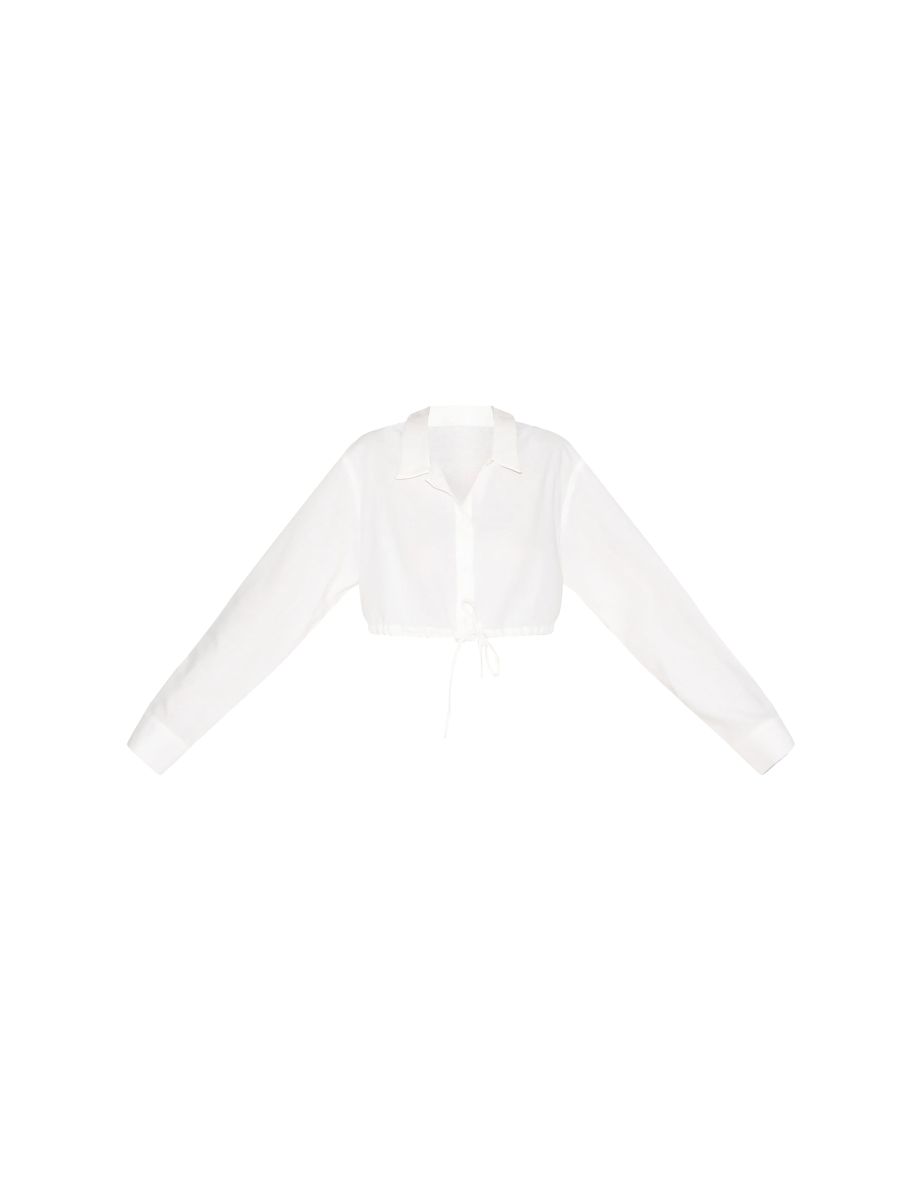 White Drawstring Cropped Shirt - 4
