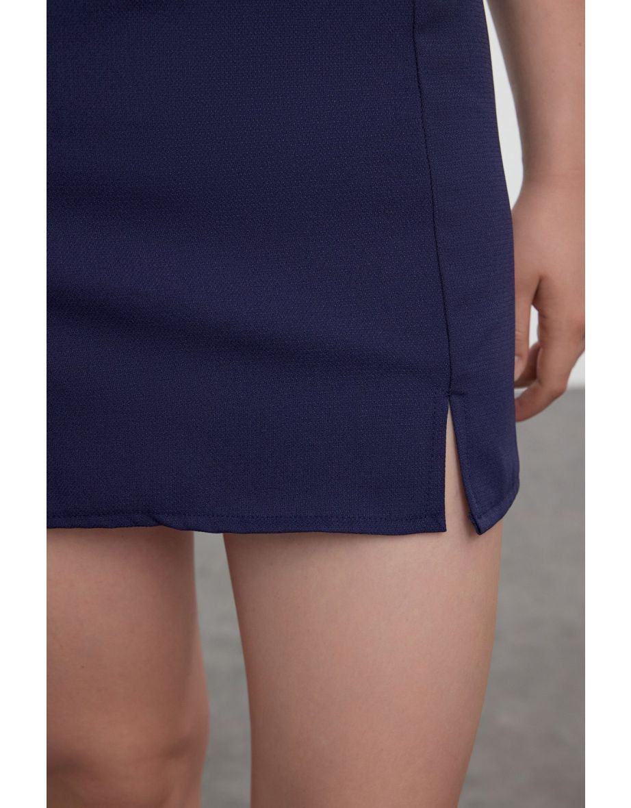 Navy Blue Mini Slit Skirt - 4