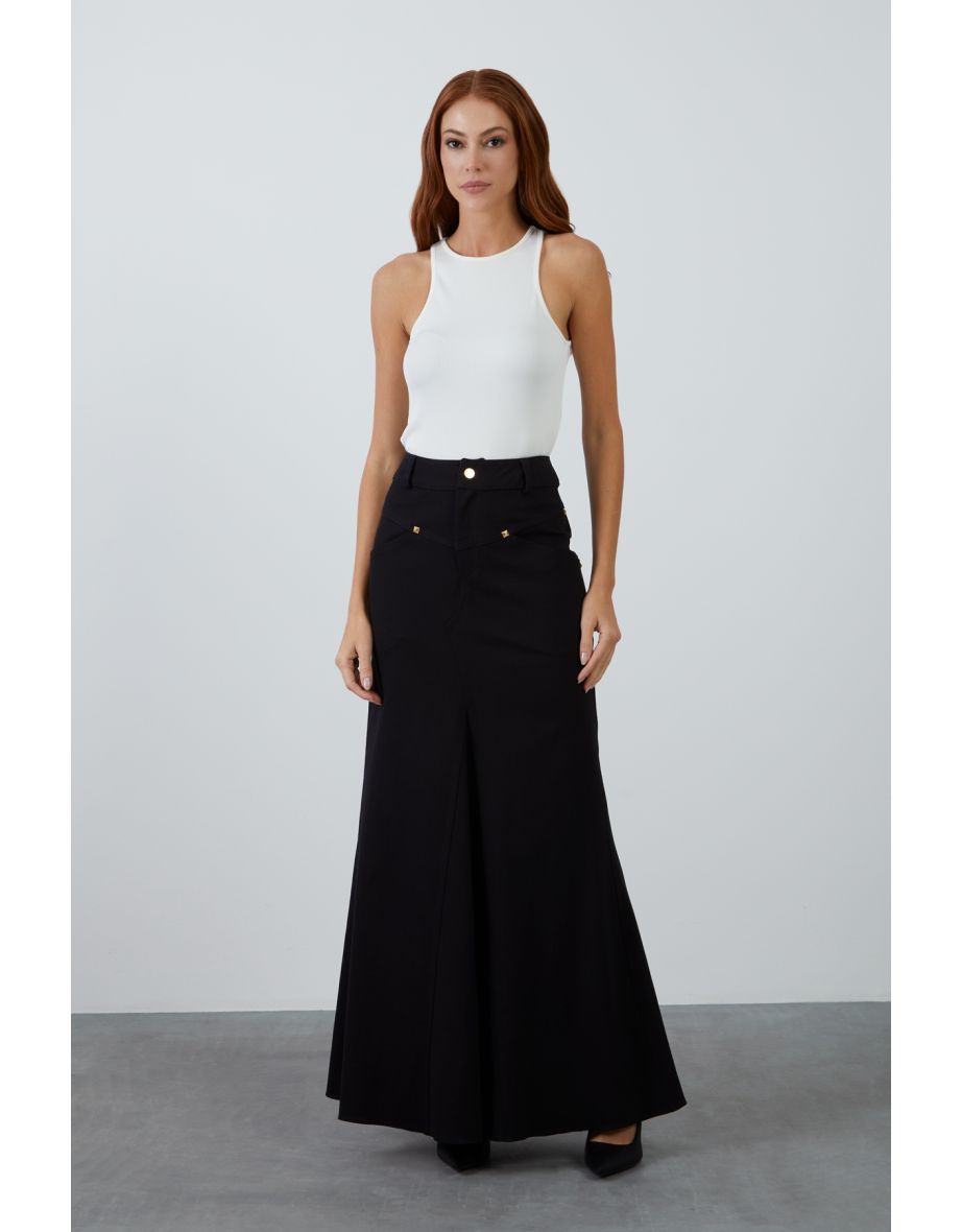 Black Long Skirt with Cape and Pockets