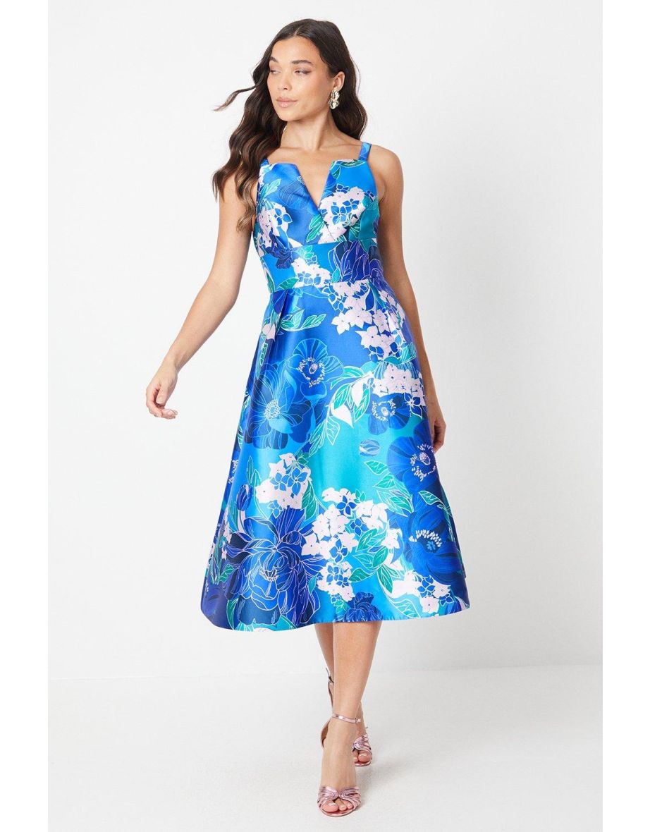 Petite Notch Neck Stripe Twill Midi Dress