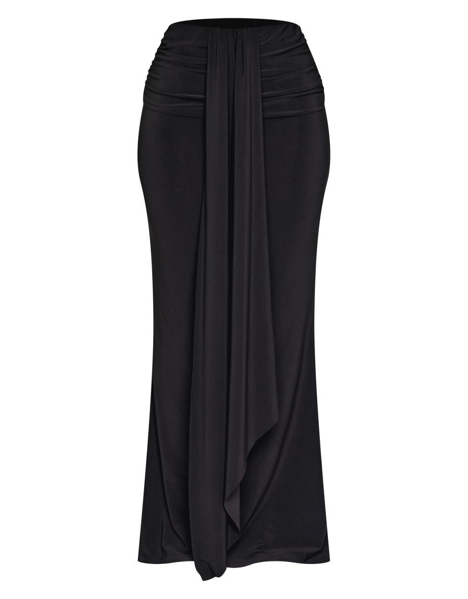 Petite Black Drape Detail Maxi Skirt - 3