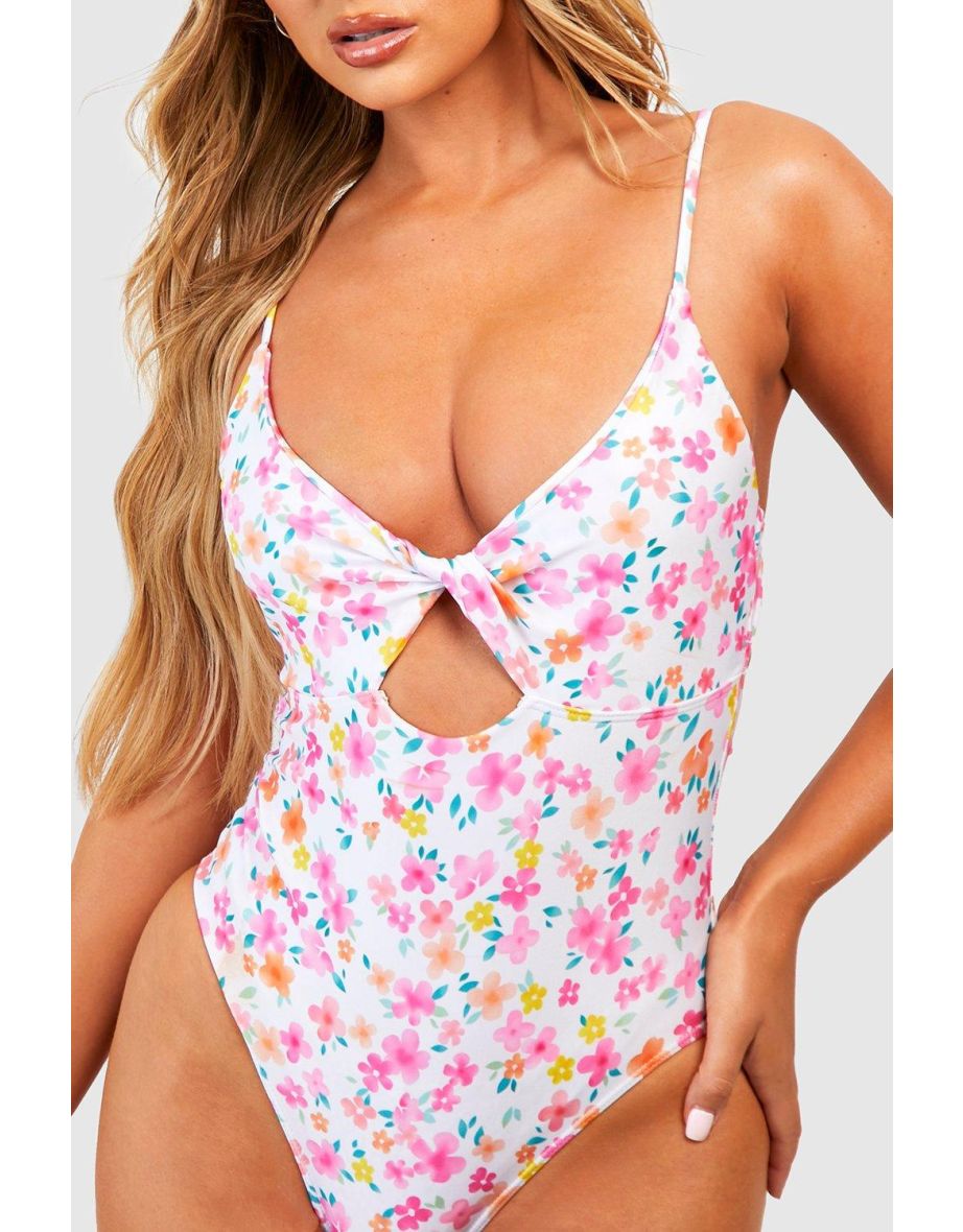 Ditsy Floral Tummy Control Swimsuit - white - 2