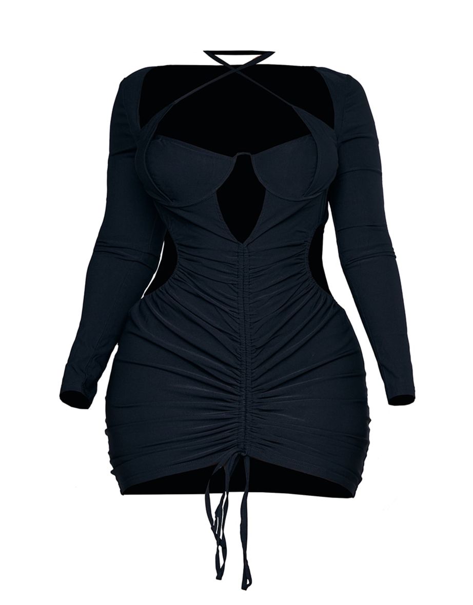 Shape Black Woven Under Bust Ruched Cut Out Bodycon Dress - 4