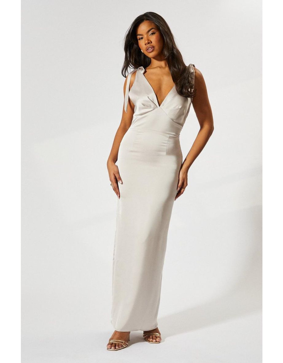 Premium Satin Tie Shoulder Bridesmaid Dress